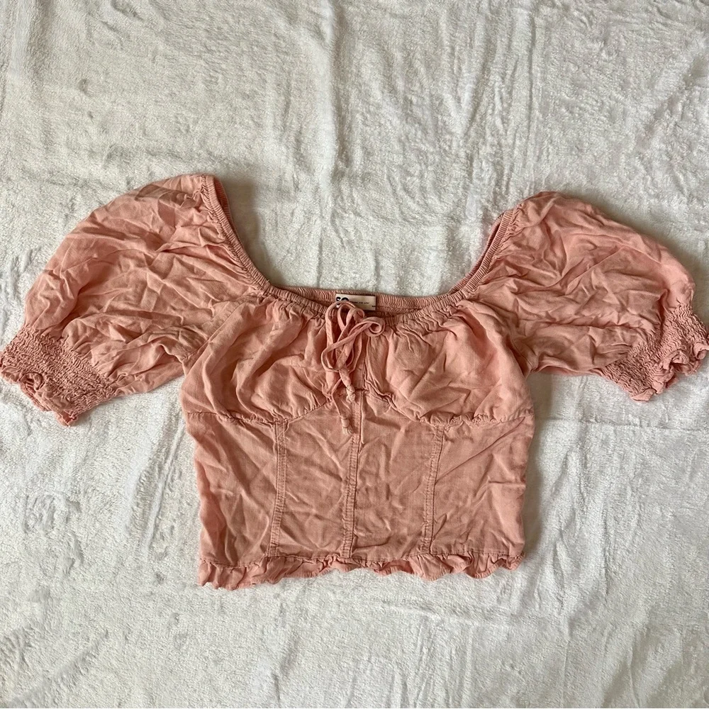 Pink Ruffle Puff Sleeve Blouse Top - Picture 1 of 5